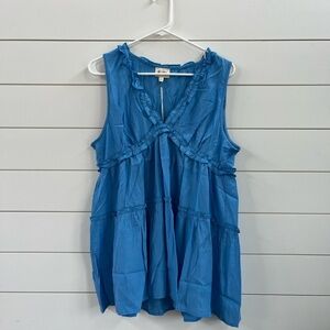 BiBi Blue Sleeveless Ruffle Blouse